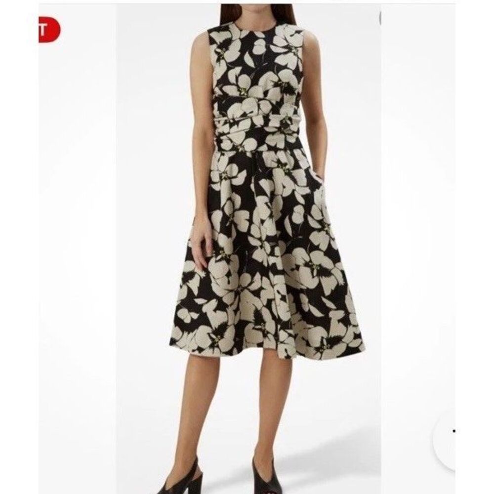 Hobbs Sz 6 Dress 100% Flex/Linen Black Off White EXCELLENT